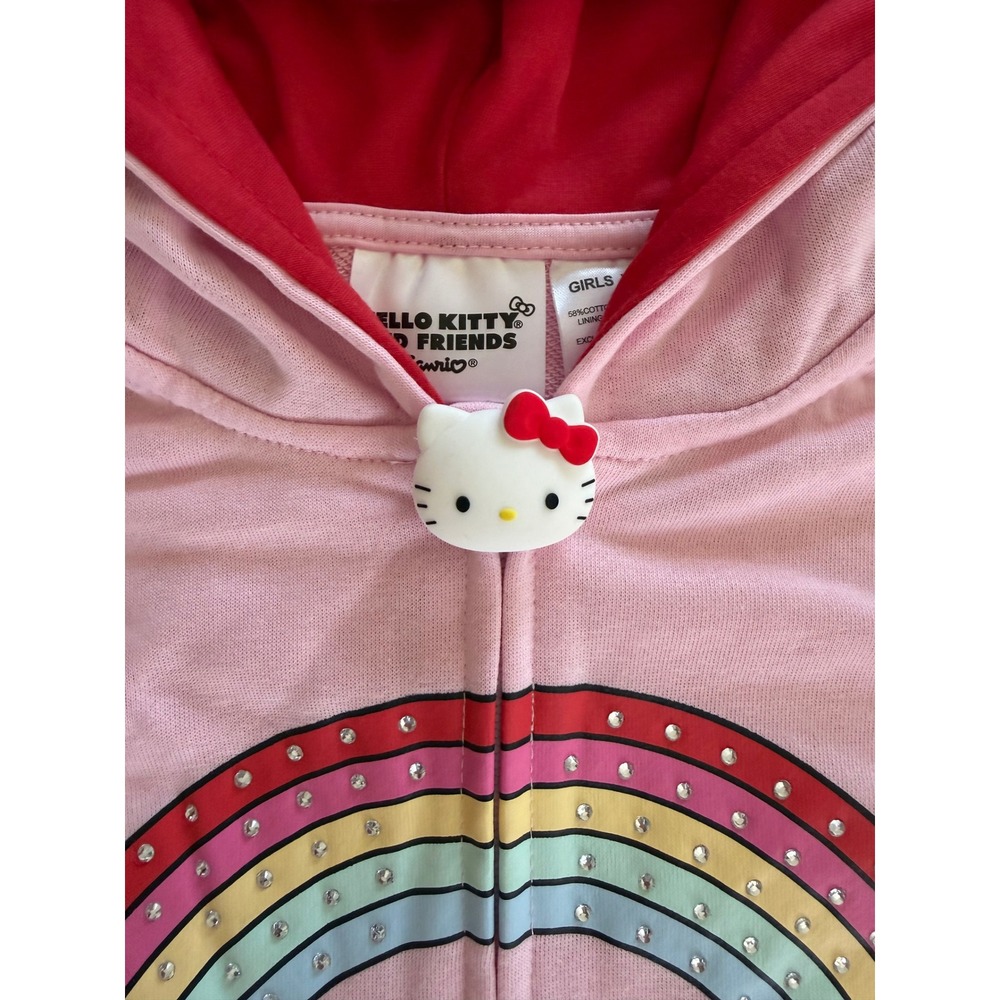 Hello Kitty and Friends Sanrio Girls Pink Rainbow Zip Up Hoodie Large 10/12 NWOT - Picture 3 of 10